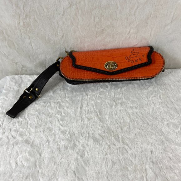 Vintage Tangerine Papaya  Dookey Croco Bag Wristlet - Picture 1 of 6